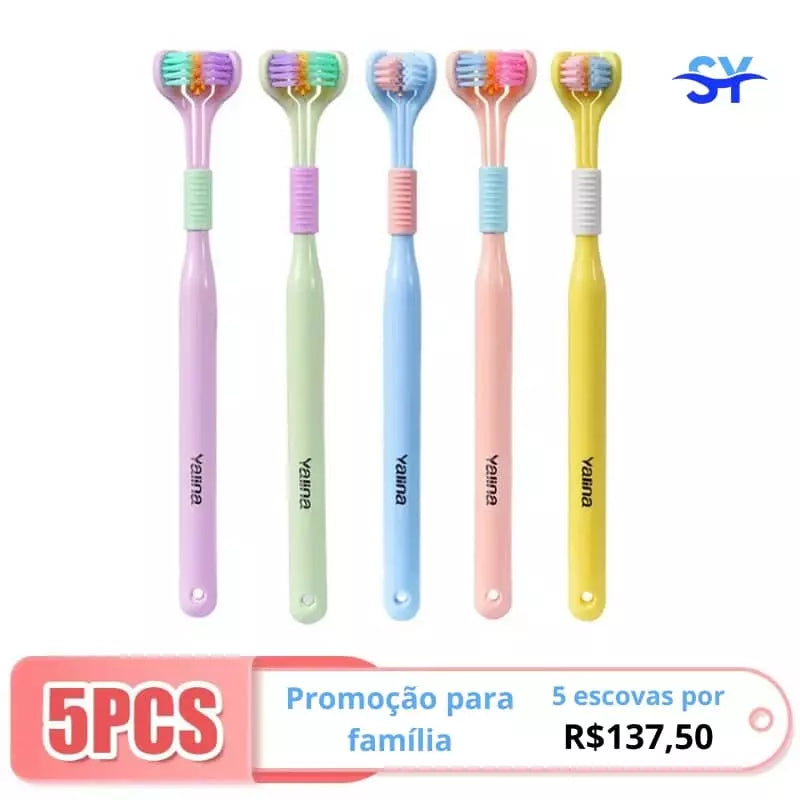 Escova de dentes 3 em 1 de 45° Yalina® ultra fino cabelo macio adulto e crianças