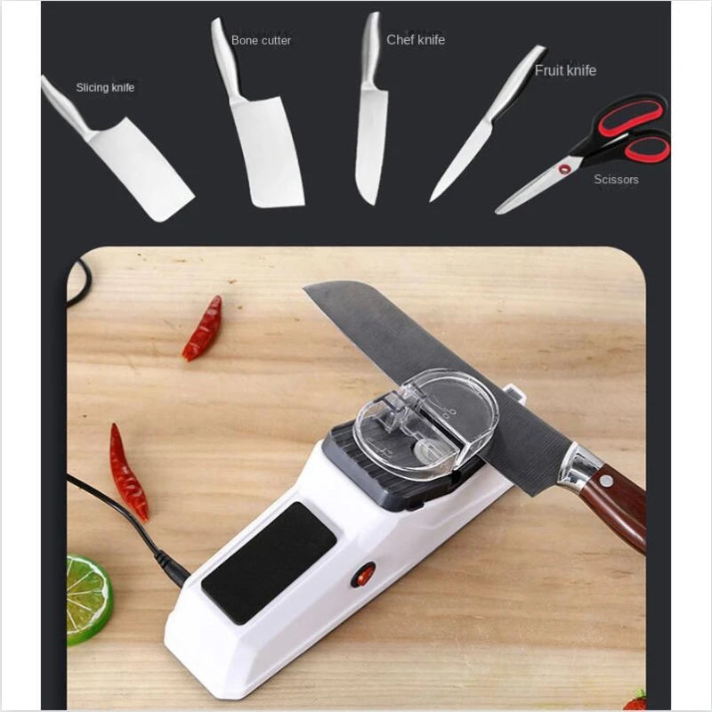 USB Electric Knife Sharpener Adjustable For Kitchen Knives Tool Knife Scissor Sharpening White medium and fine grinding blade